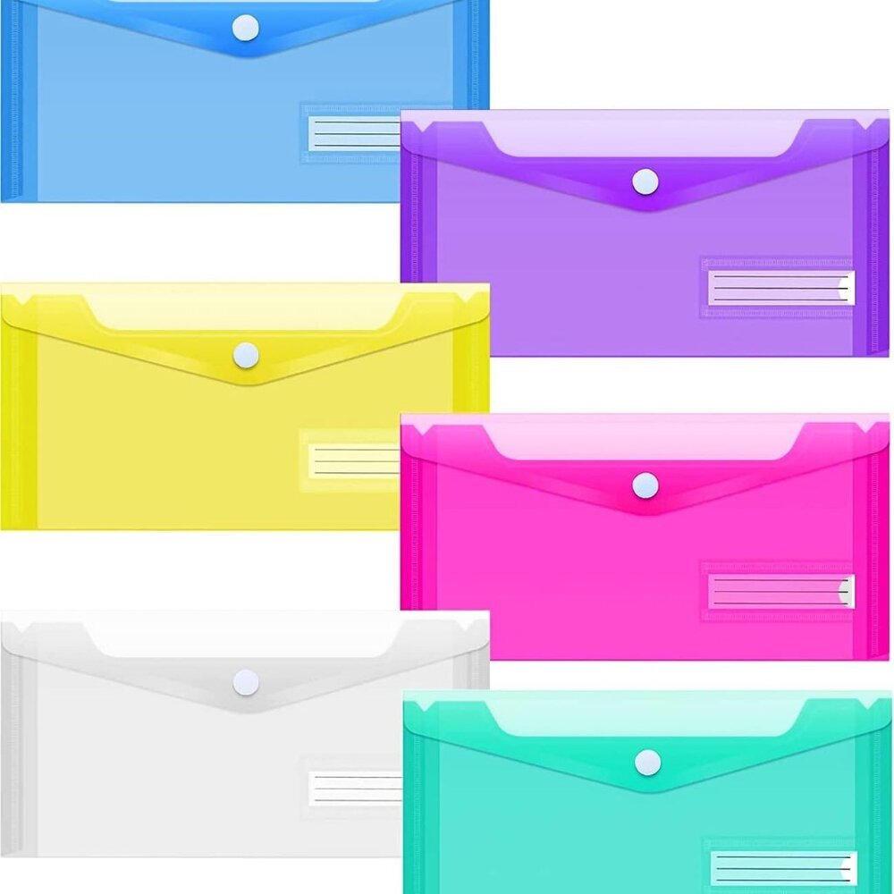 24 Pack Plastic Pencil Pouch, Clear Poly Envelopes File Bag Bill Bag with Label